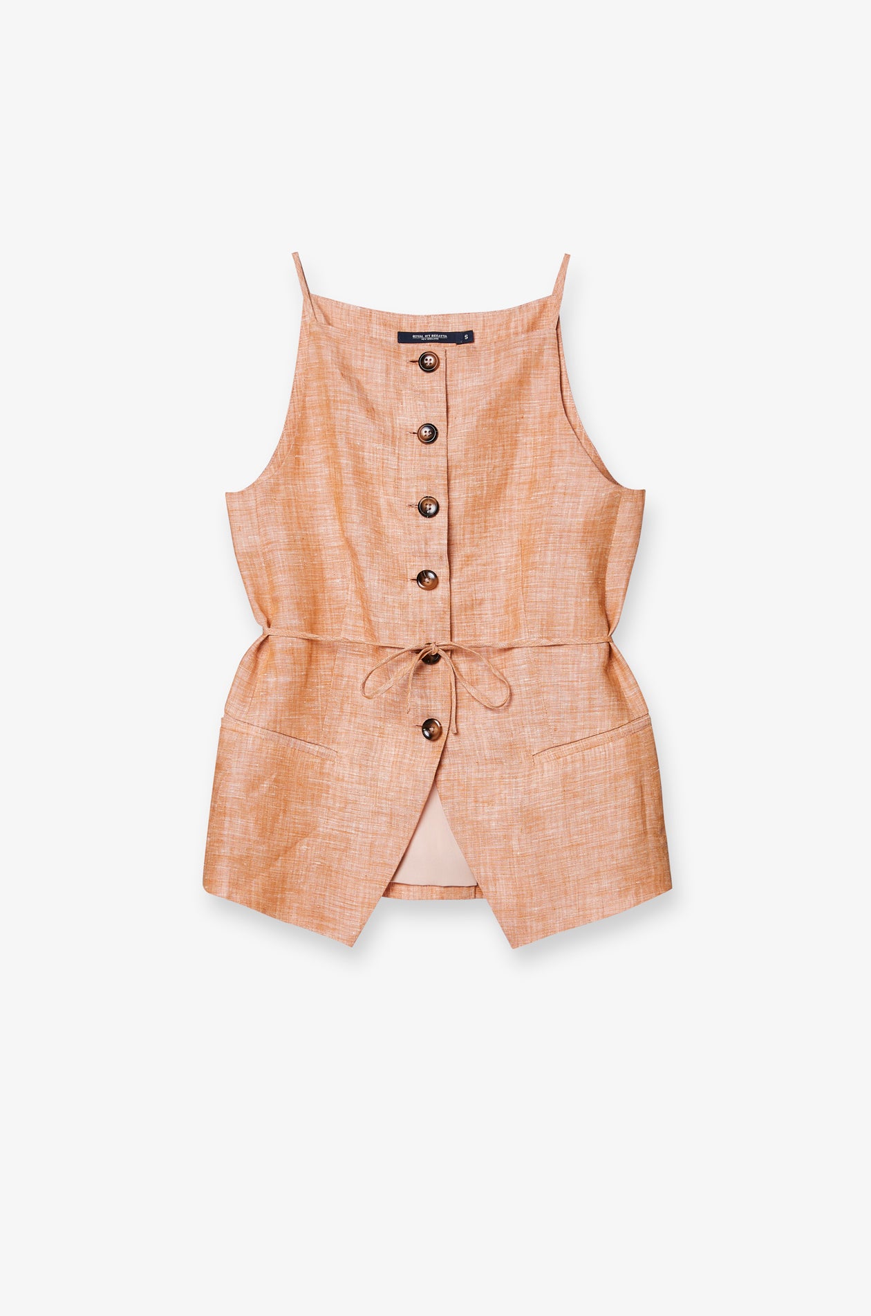 LINEN-BLEND BUTTONED SLEEVELESS TUNIC TOP