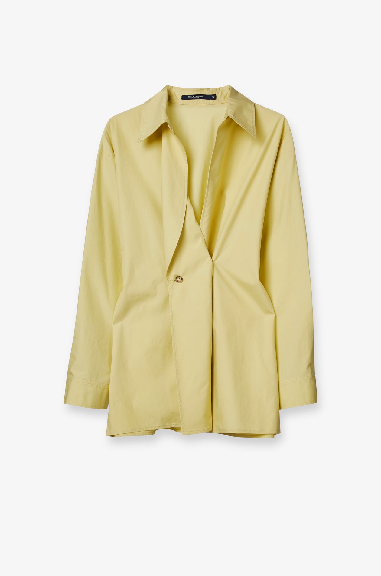 SOFT YELLOW DRAPED WRAP SHIRT