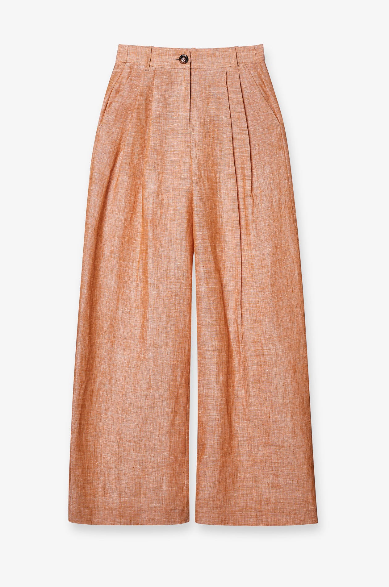 LINEN-BLEND PLEATED WIDE-LEG TROUSERS