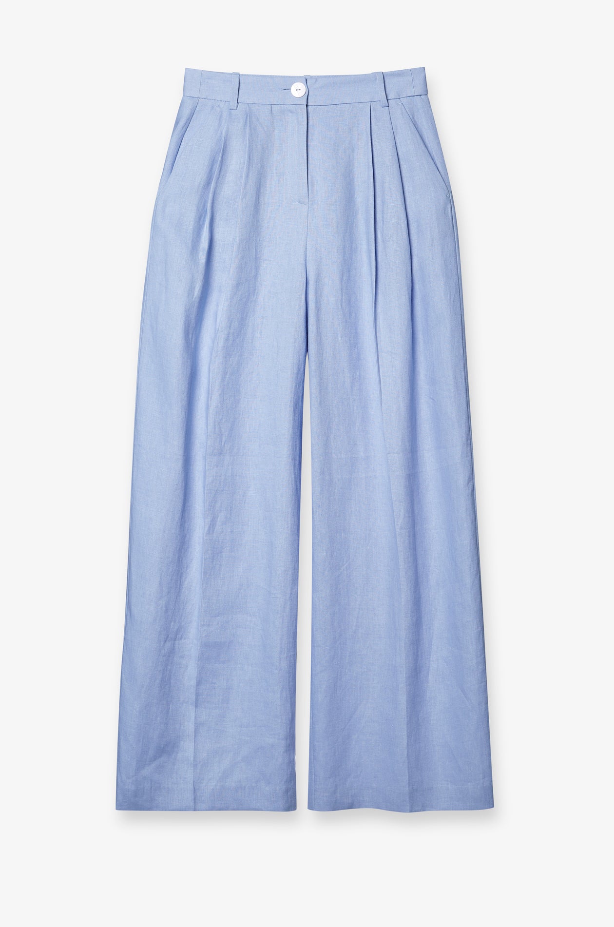 LINEN-BLEND PLEATED WIDE-LEG TROUSERS
