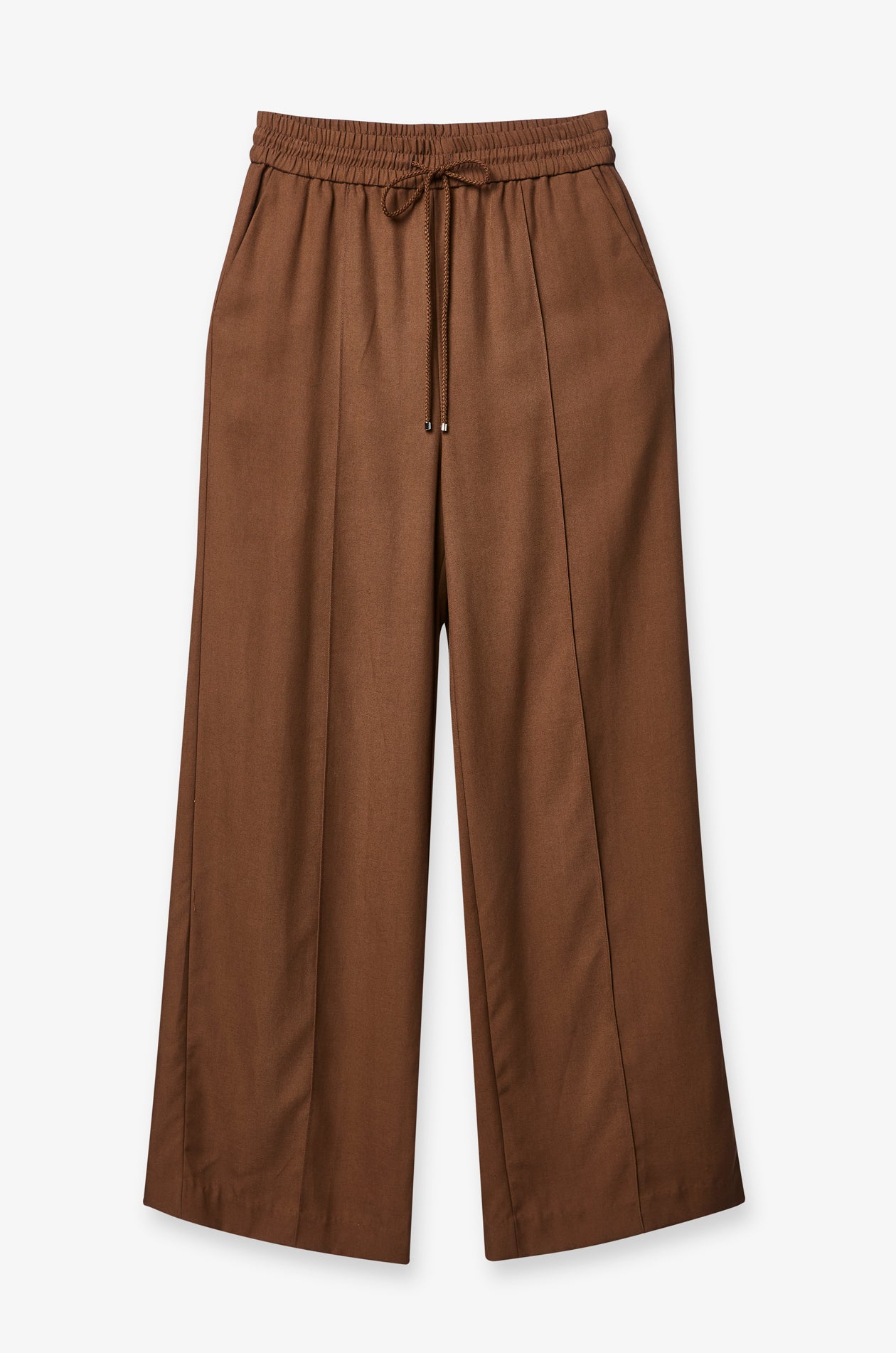 COCOA DRAWSTRING WIDE-LEG TROUSERS