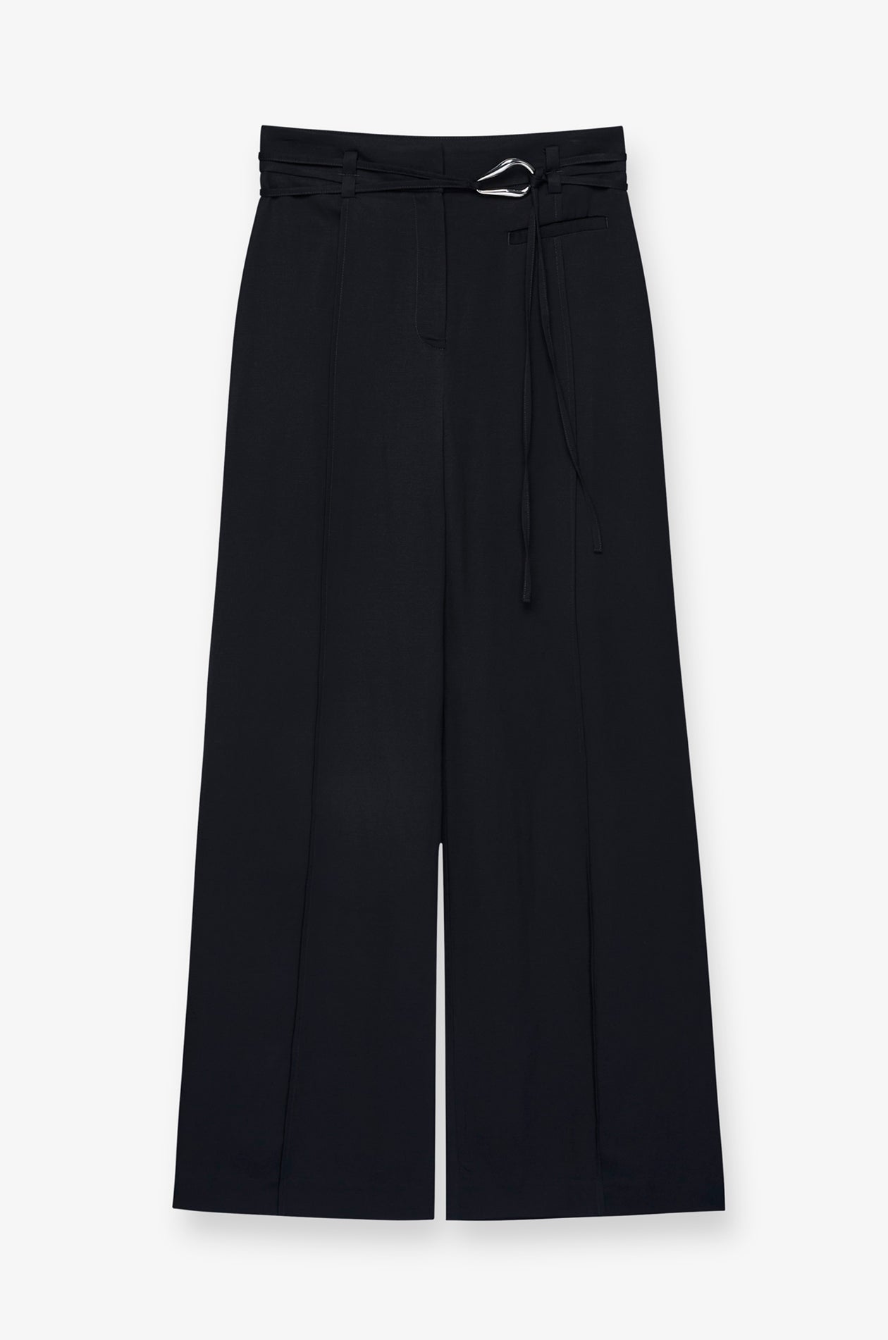BELT PLEATED WIDE LEG LONG PANTS