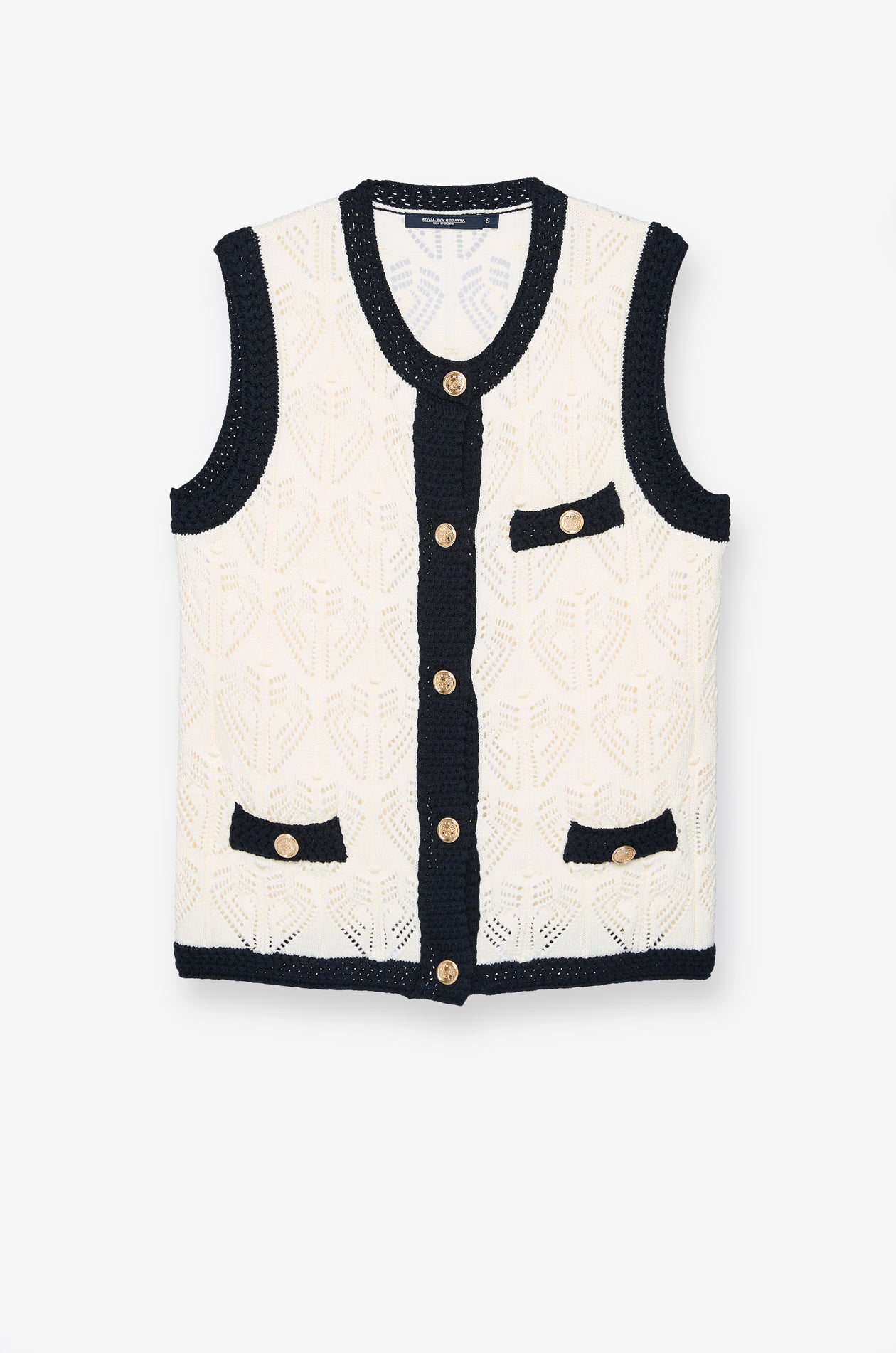 CONTRAST TRIM CROCHET KNIT VEST TOP