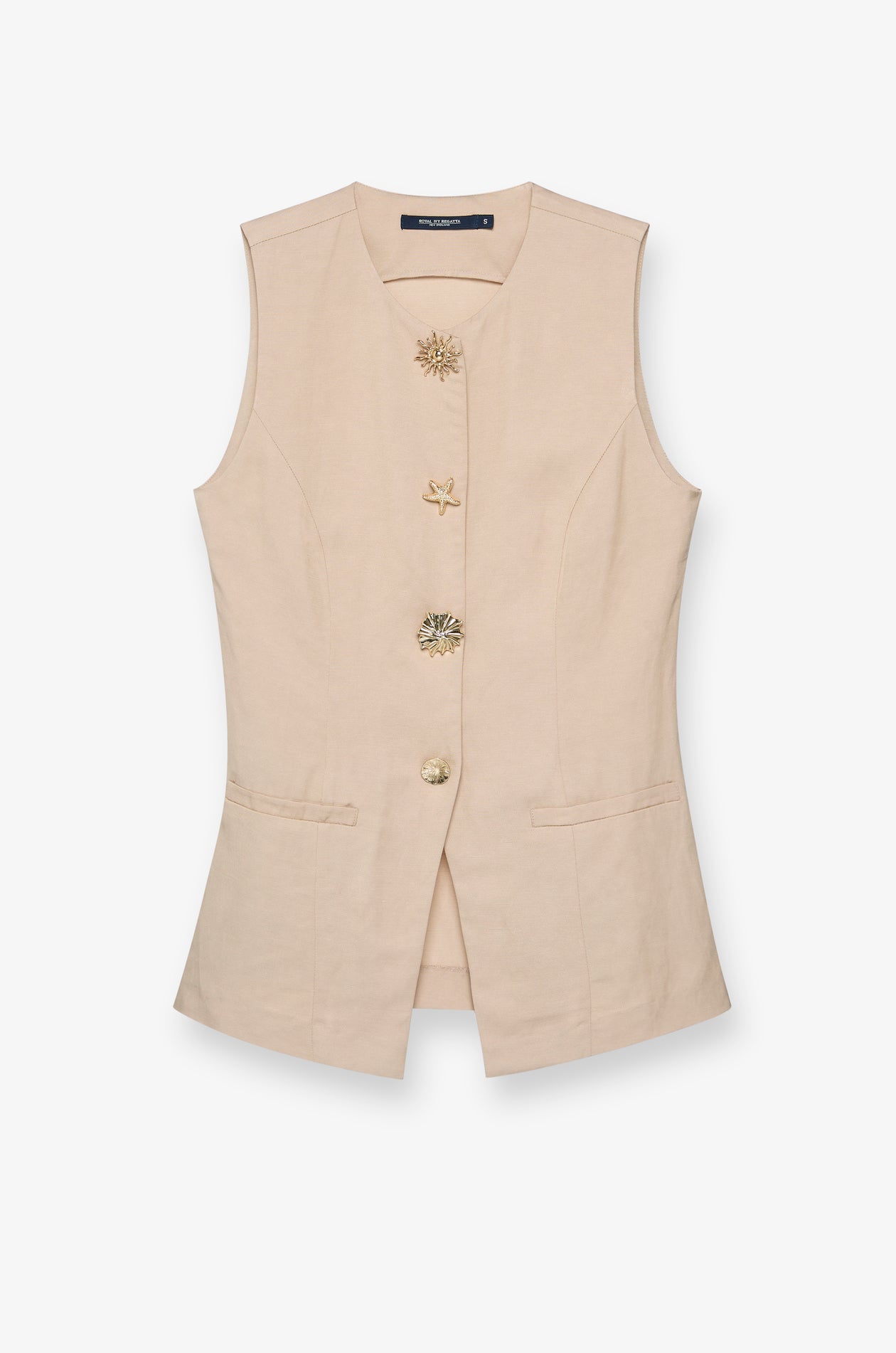 EMBELLISHED BUTTON TAILORED VEST BLOUSE