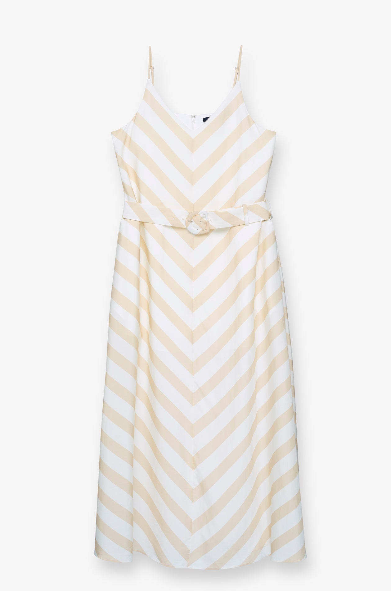 CHEVRON STRIPE WITH BELTED MIDI DRESS