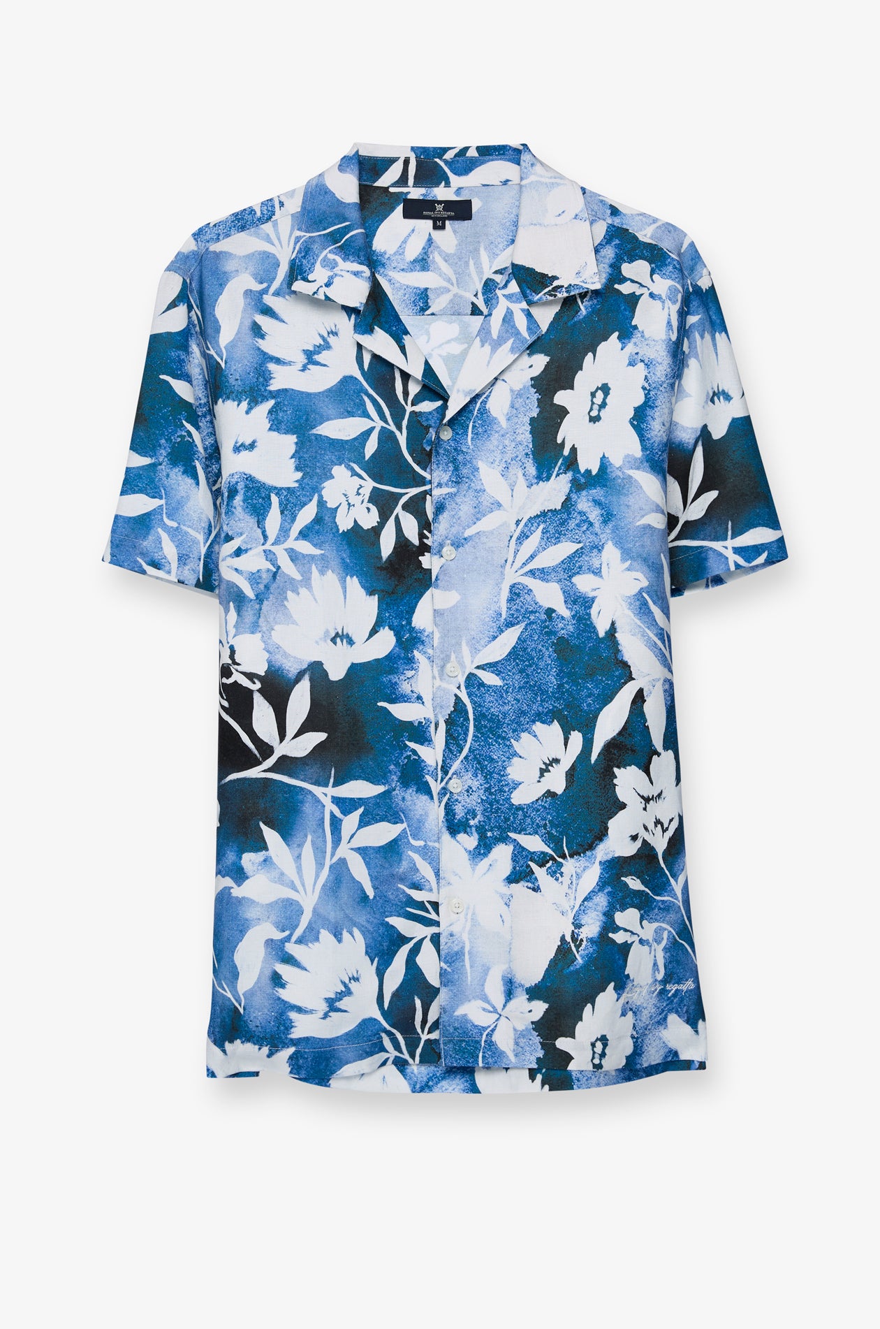 เสื้อเชิ้ตลายดอกไม้สีฟ้า