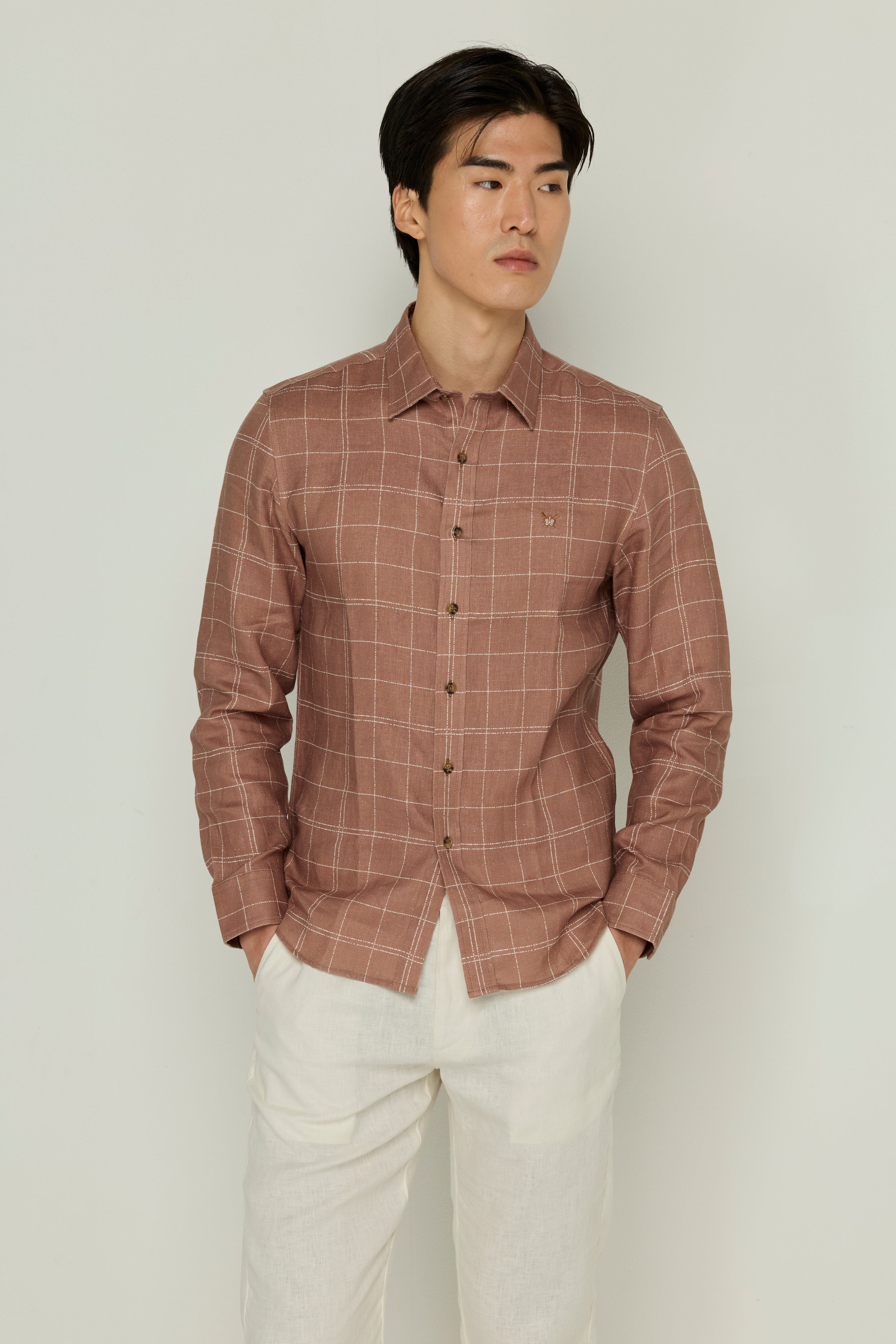 KNITTED LONG-SLEEVE POLO CHECK SHIRT