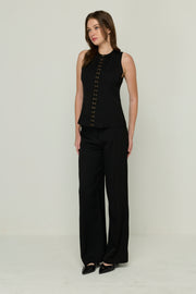 BELT PLEATED WIDE LEG LONG PANTS