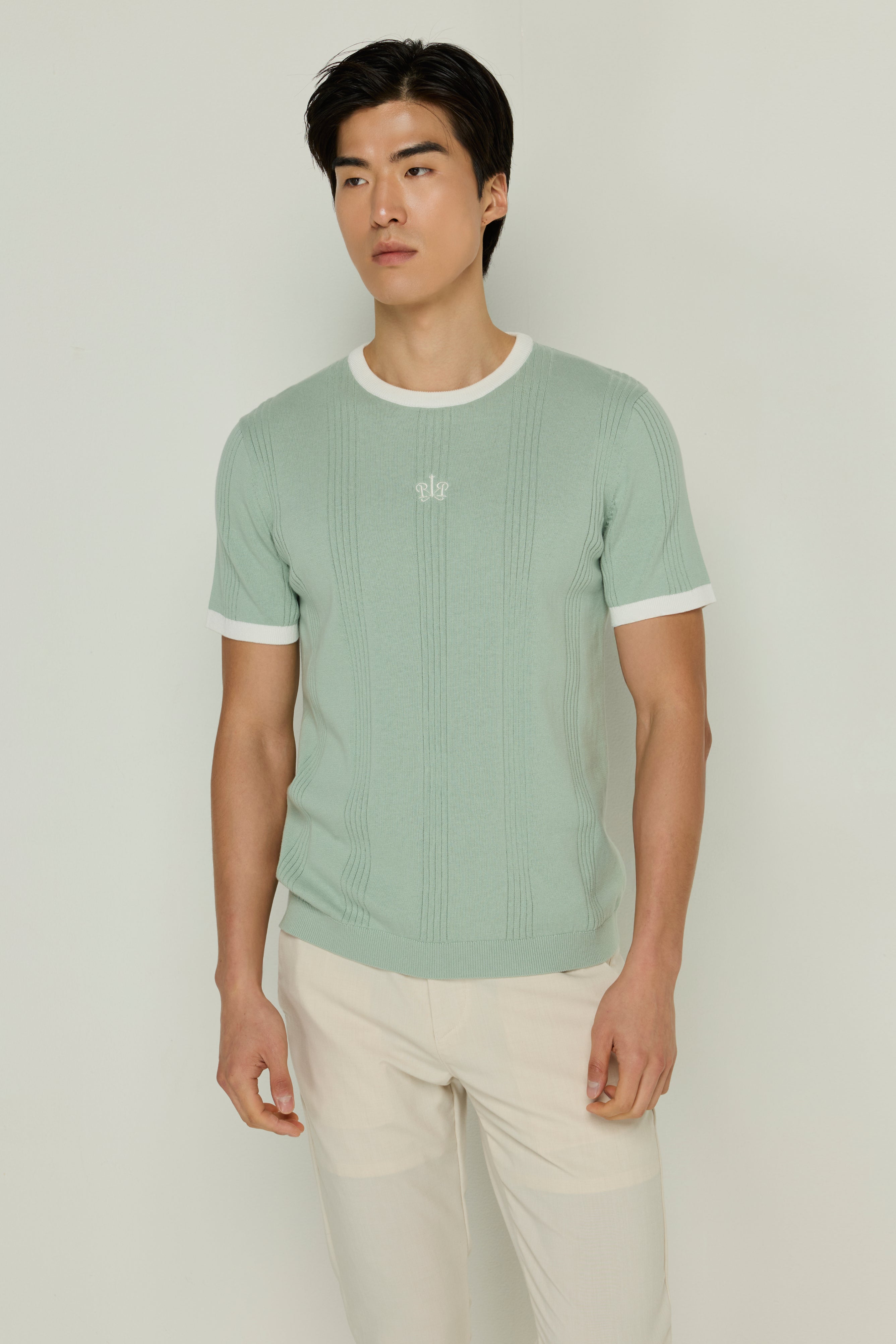 KNITWEAR  RIB STRIPE LOGO T-SHIRT