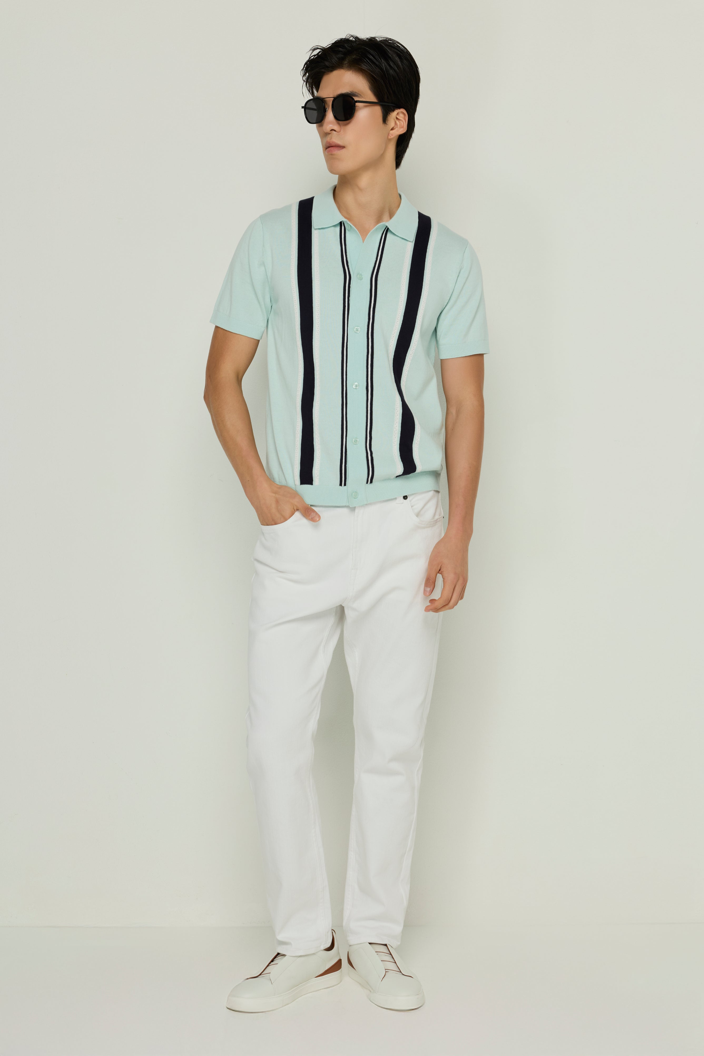 STRIPED KNIT POLO SHIRT
