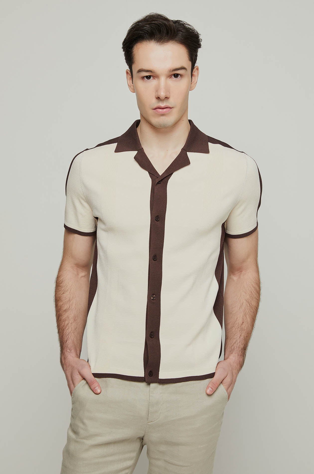 CONTRAST CUTTING CAMP SHIRT
