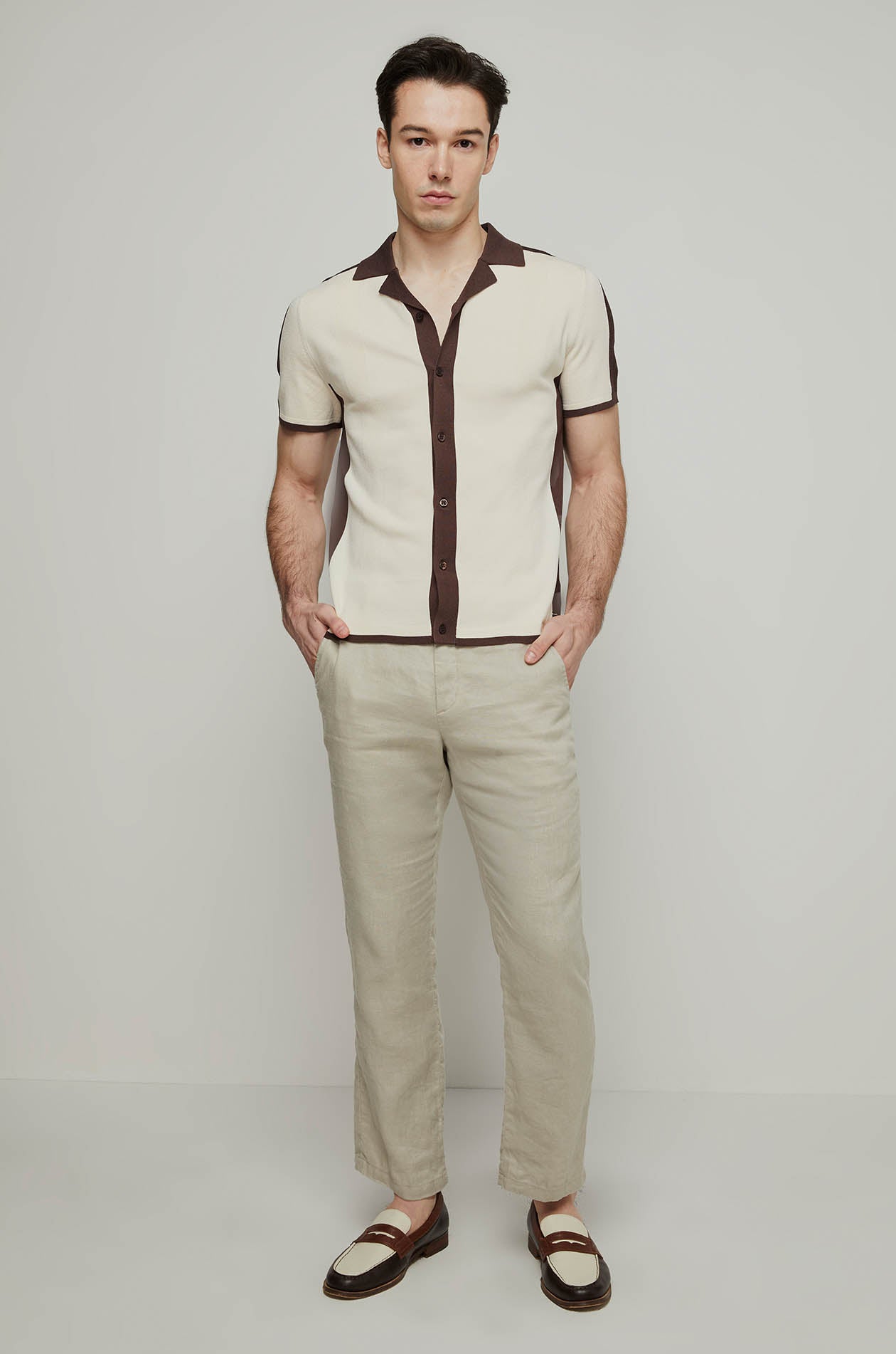 CONTRAST CUTTING CAMP SHIRT