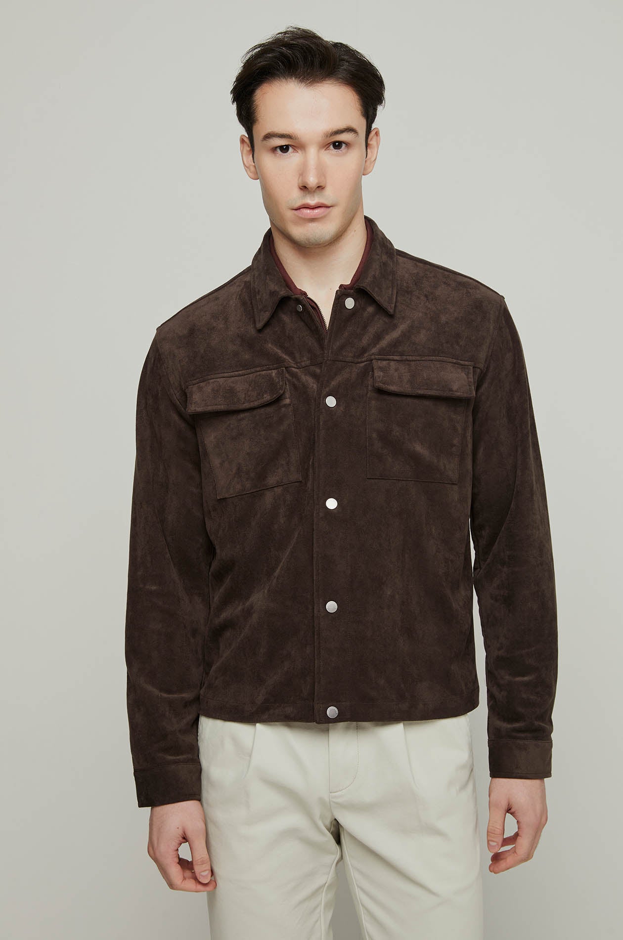 SNAP BUTTON SUEDE OVERSHIRT