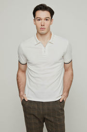 RIBBED STRIPED TRIM HALF-ZIP POLO