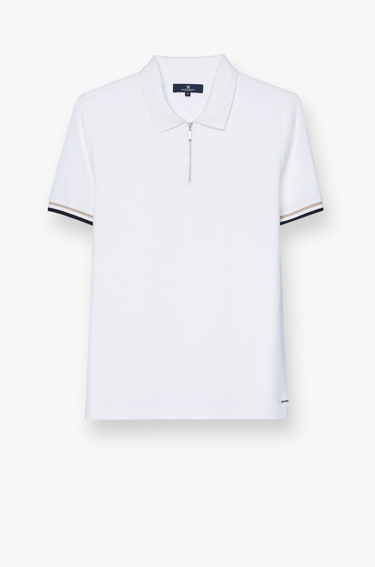 RIBBED STRIPED TRIM HALF-ZIP POLO