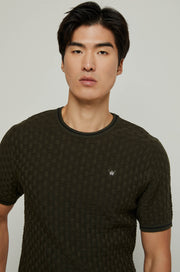 BASKETWAVE JACQUARD KNITTED TEE Dark Green / XXL