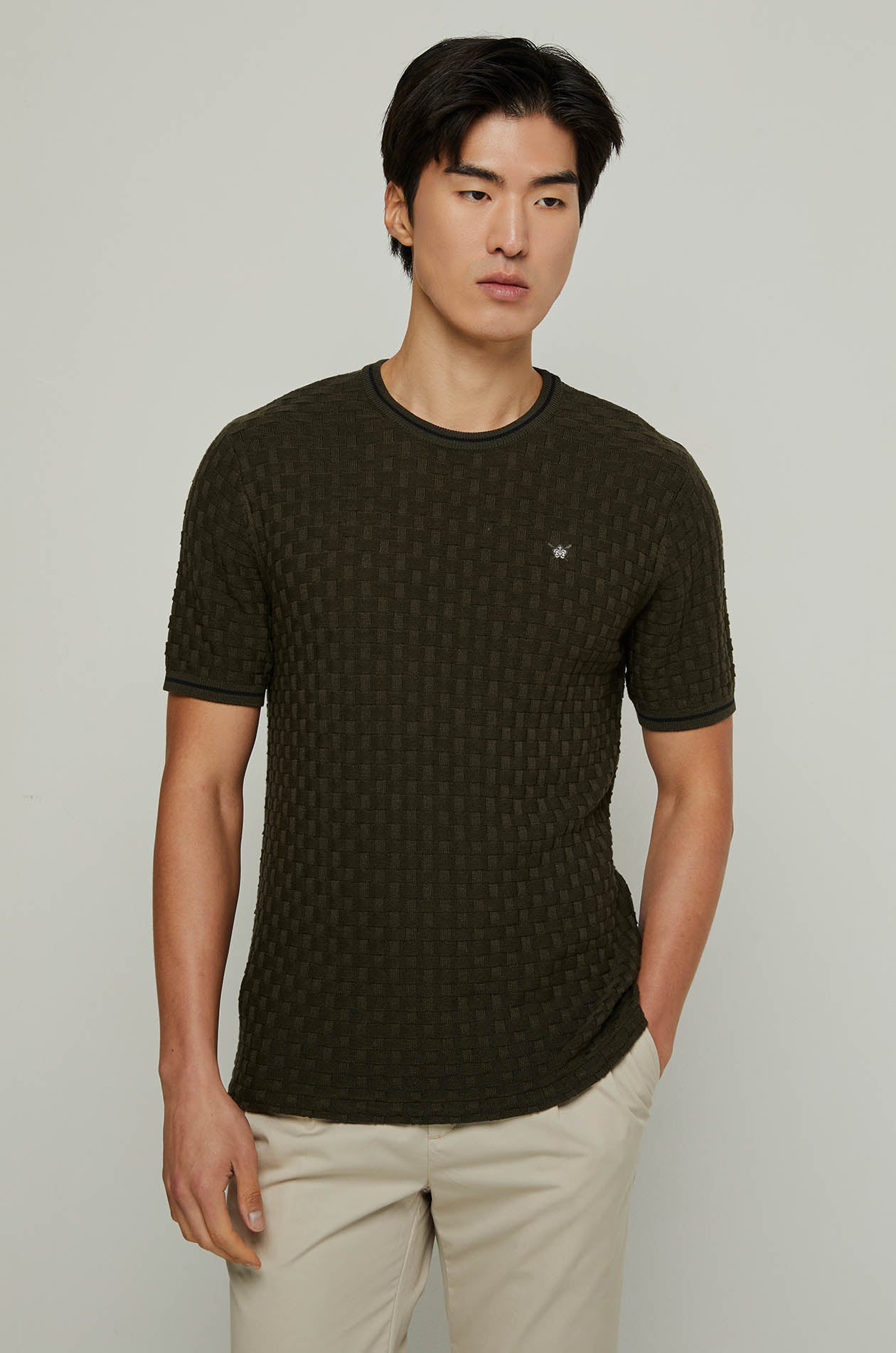BASKETWAVE JACQUARD KNITTED TEE Dark Green / XXL