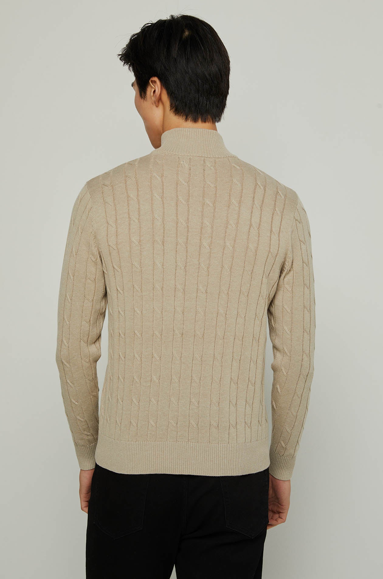 CABLE JACQUARD LONG SLEEVE POLO Beige / XXL