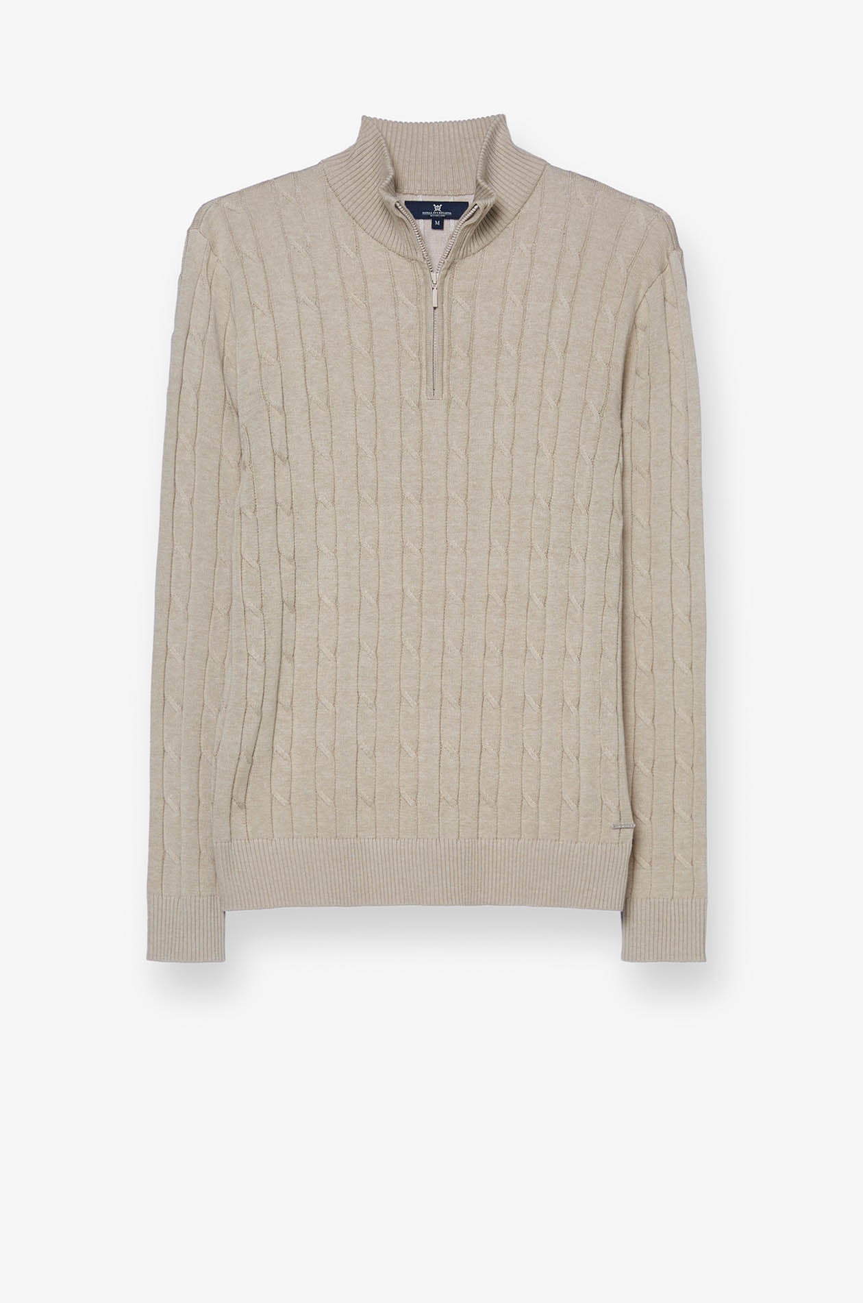 CABLE JACQUARD LONG SLEEVE POLO Beige / XXL