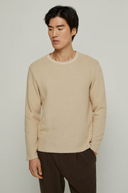 CROCHET TEXTURED KNITTED PULLOVER Beige / XXL