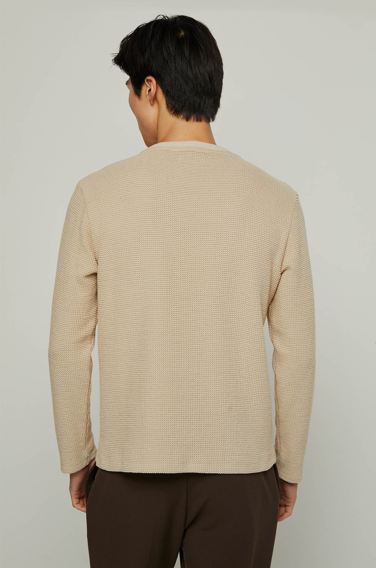 CROCHET TEXTURED KNITTED PULLOVER Beige / XXL