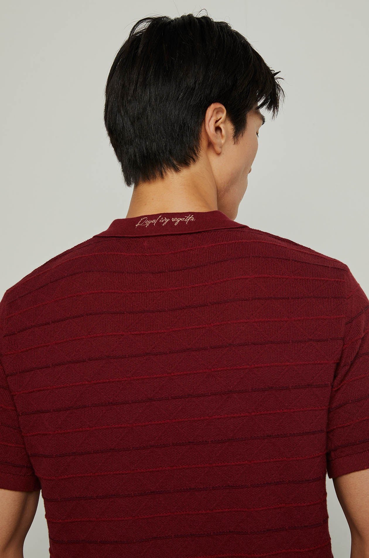 STRIPE TEXTURED KNITTED POLO