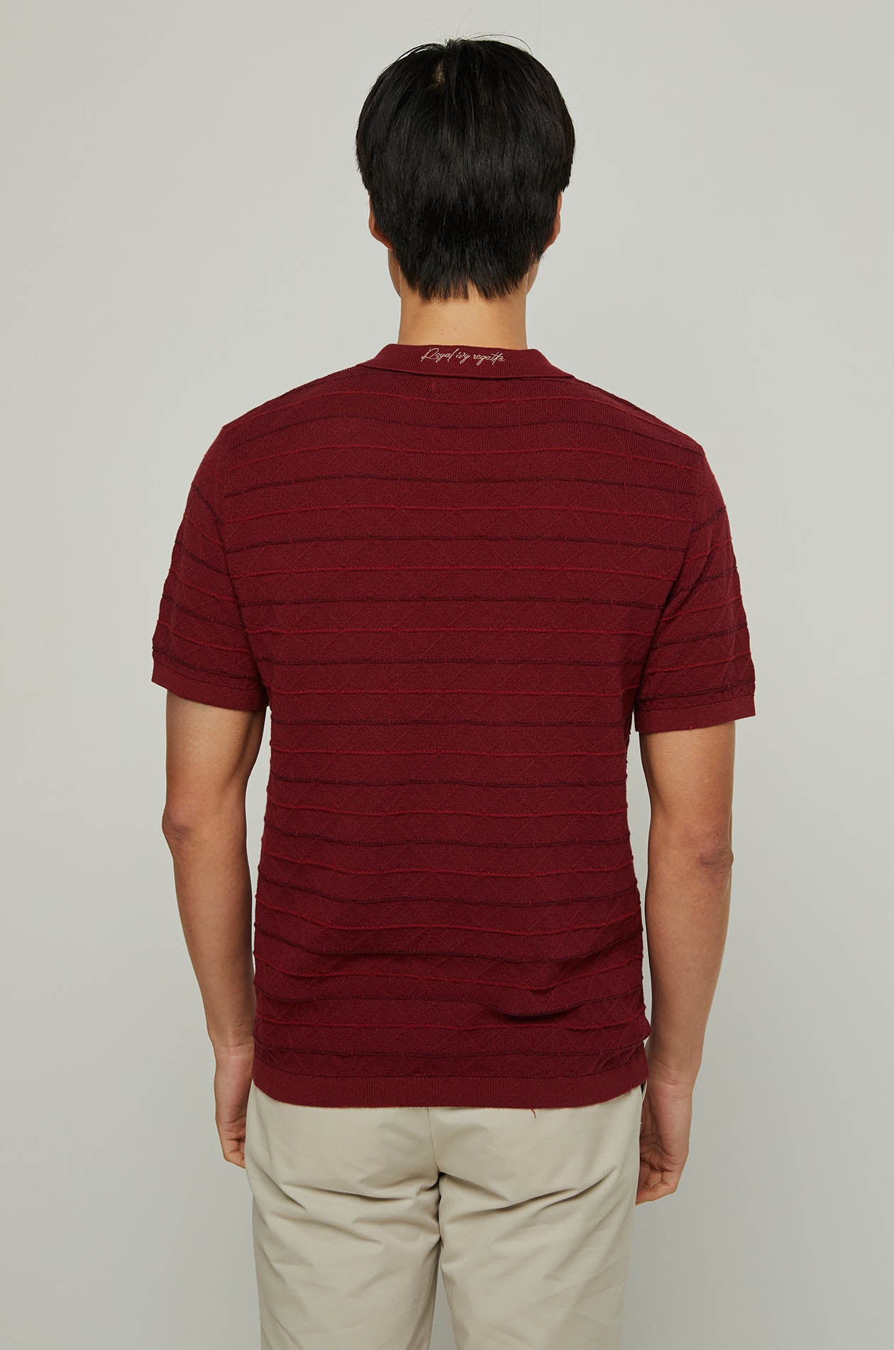 STRIPE TEXTURED KNITTED POLO