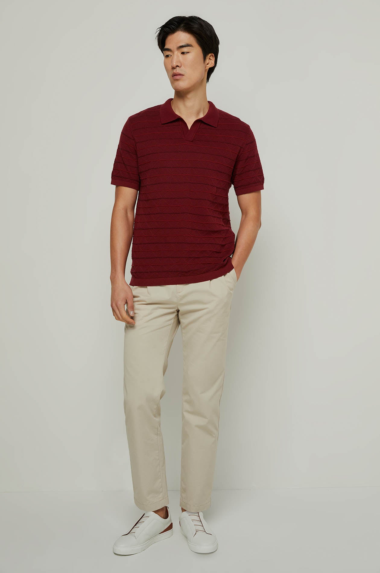 STRIPE TEXTURED KNITTED POLO