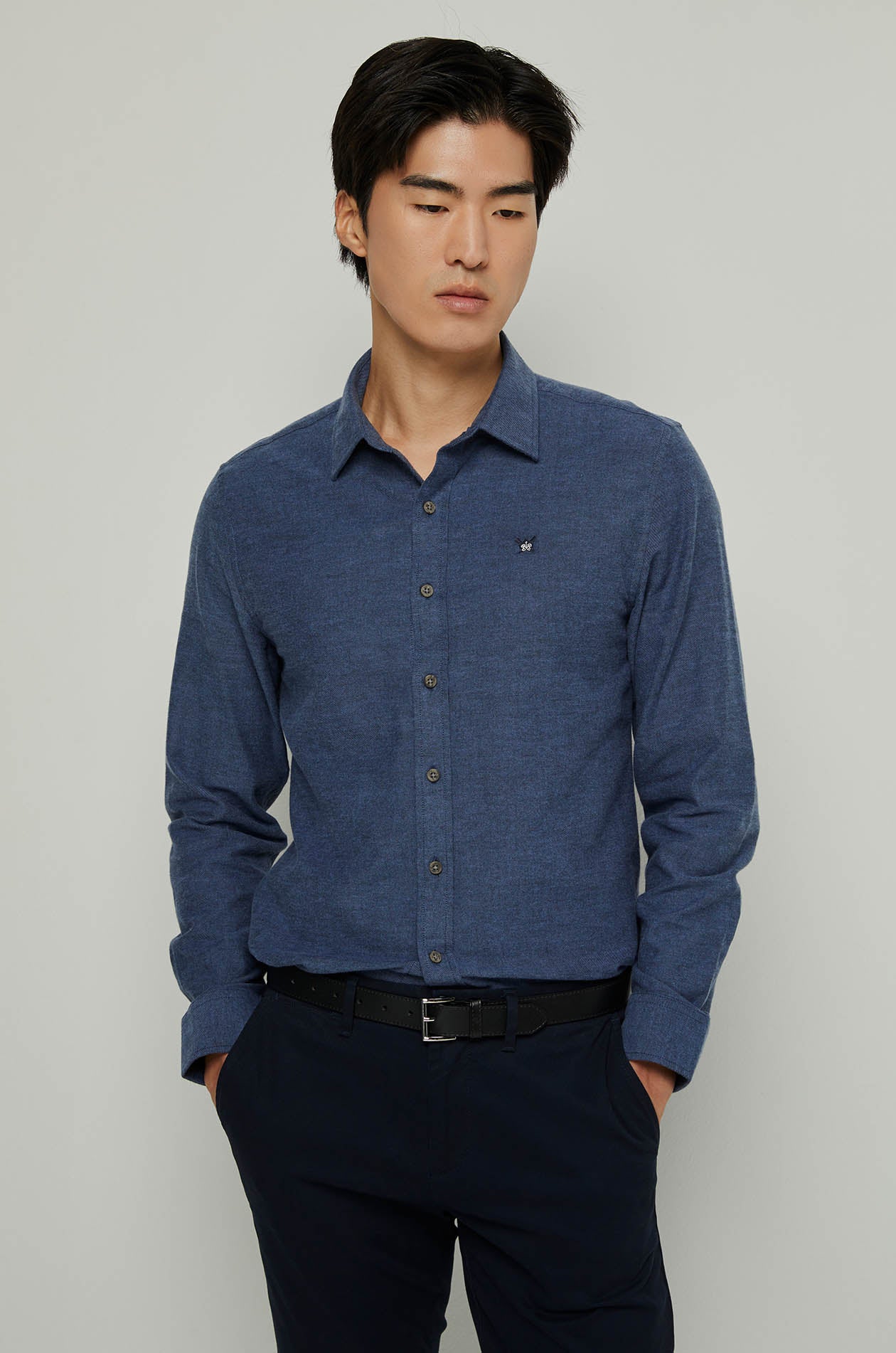 COTTON TWILL WASHED LONG SLEEVE SHIRT Navy / XXL