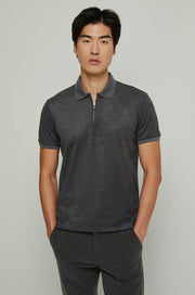 SUEDE HALF ZIP POLO SHIRT Dark Grey / XXL