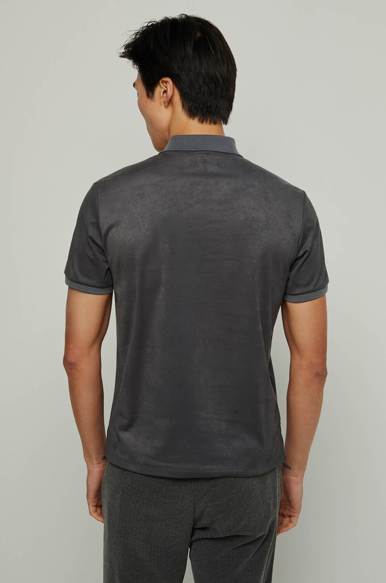 SUEDE HALF ZIP POLO SHIRT Dark Grey / XXL
