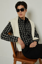 CHECKERED PRINTED LONG SLEEVE SHIRT Black / XXL