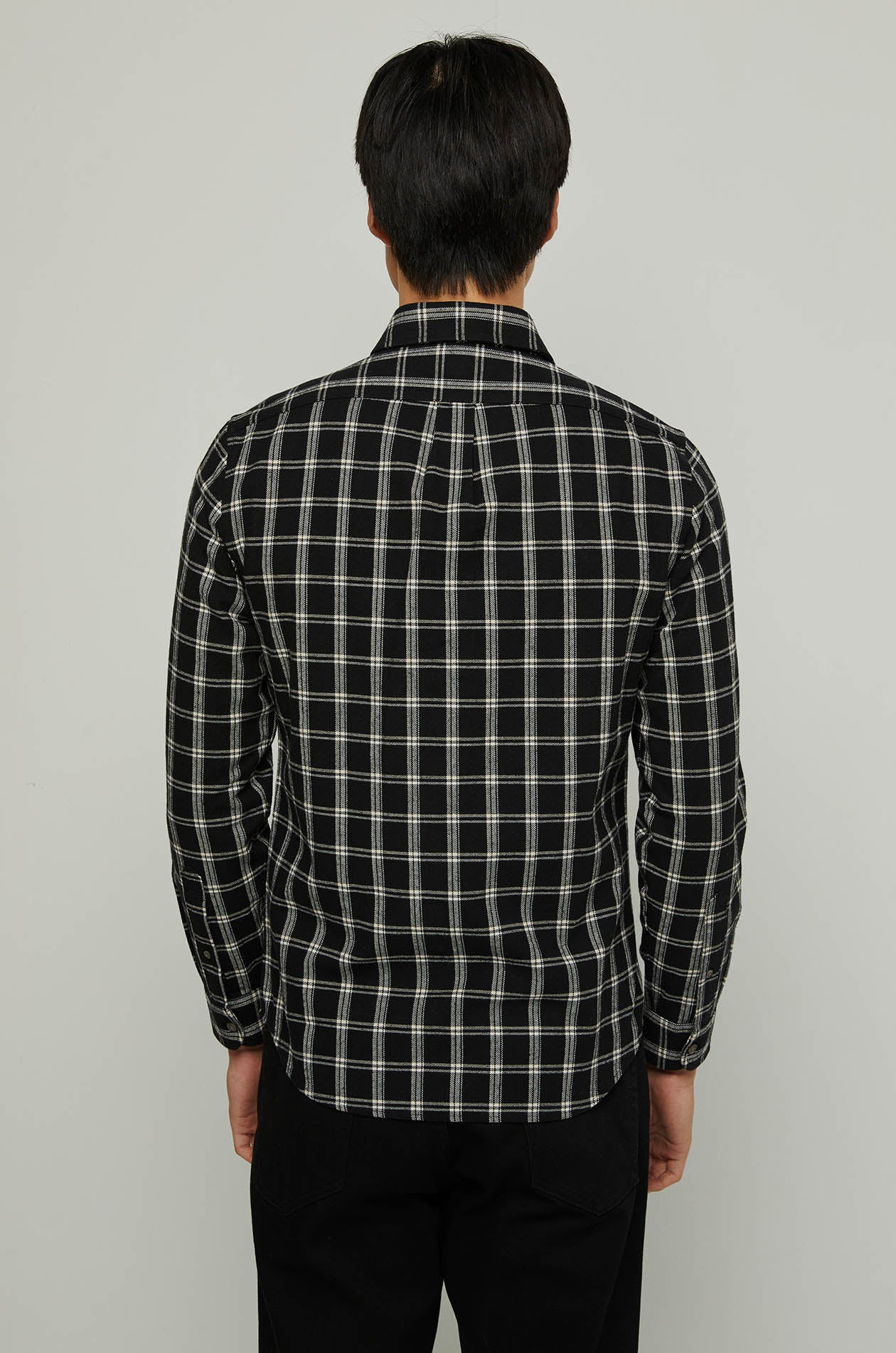 CHECKERED PRINTED LONG SLEEVE SHIRT Black / XXL