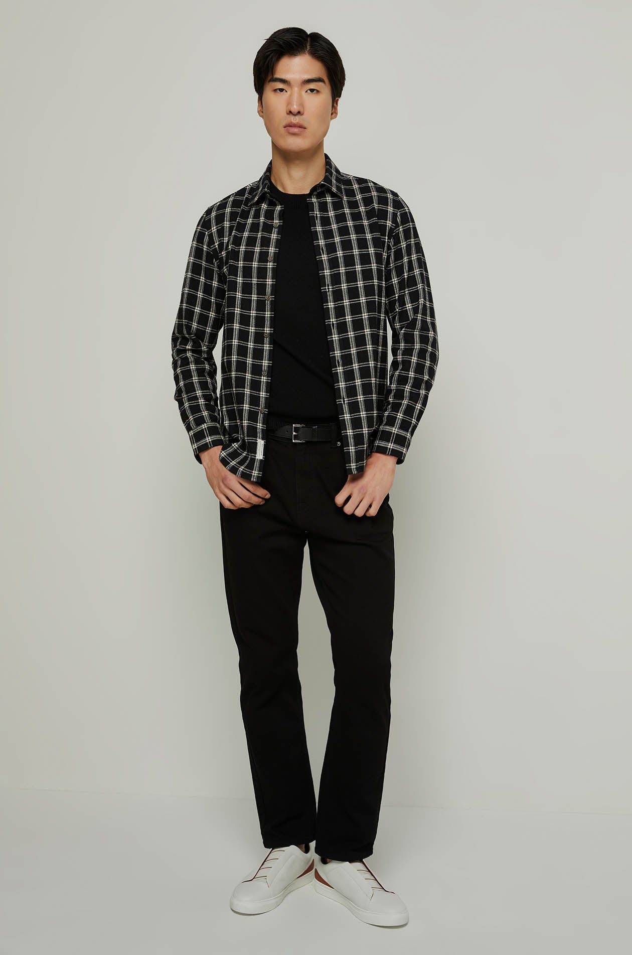 CHECKERED PRINTED LONG SLEEVE SHIRT Black / XXL