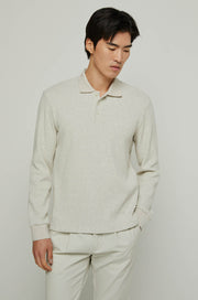 WAFFLE KNITTED LONG SLEEVE POLO Cream / XXL