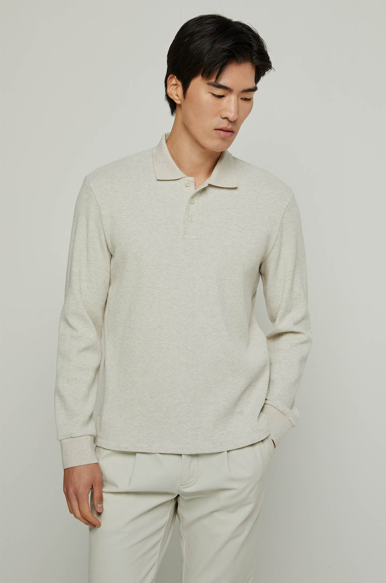 WAFFLE KNITTED LONG SLEEVE POLO Cream / XXL