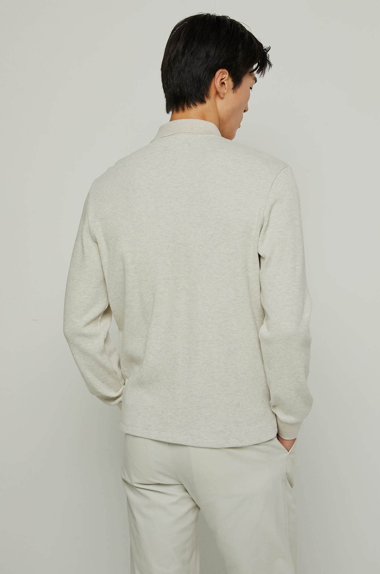 WAFFLE KNITTED LONG SLEEVE POLO Cream / XXL
