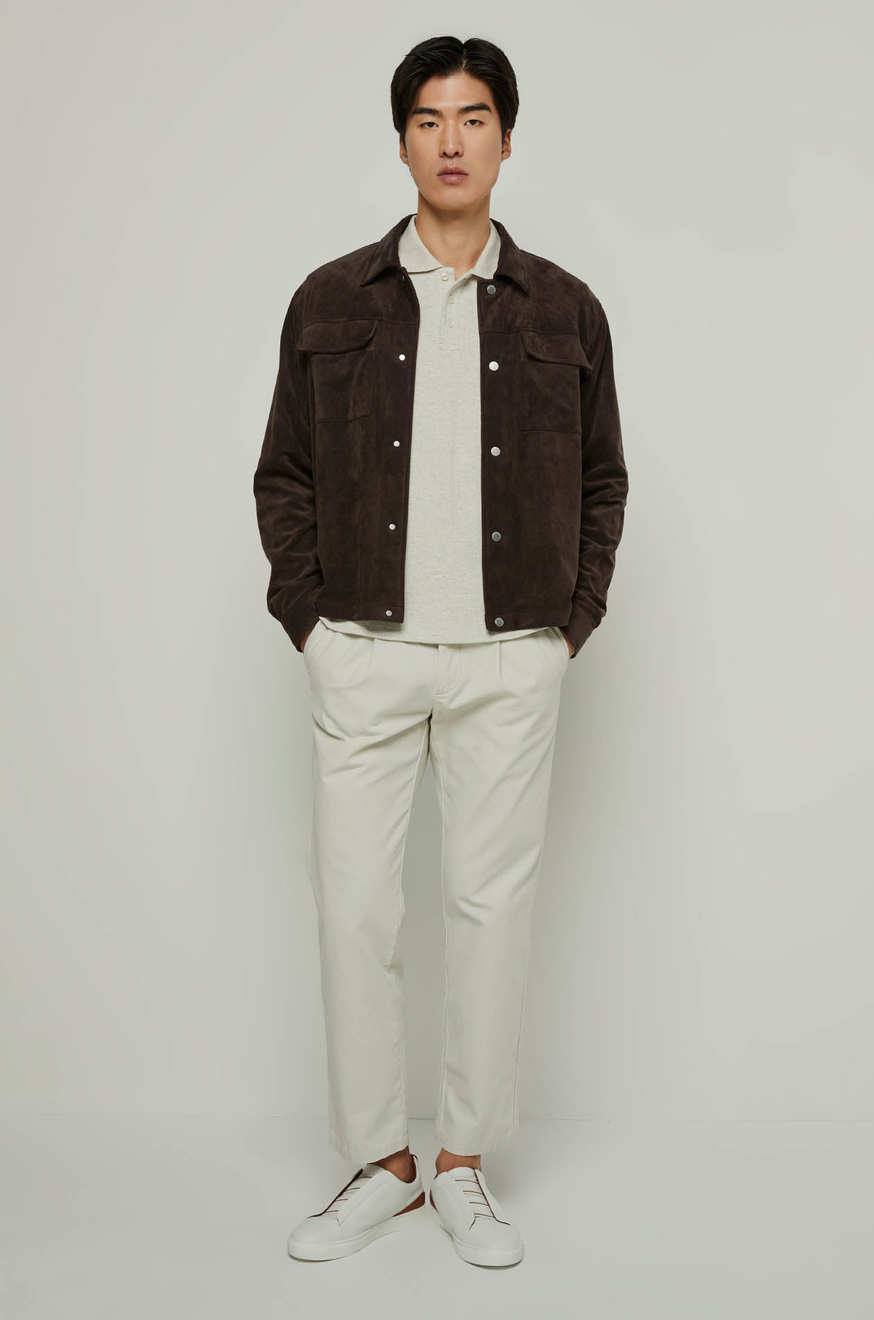 WAFFLE KNITTED LONG SLEEVE POLO Cream / XXL