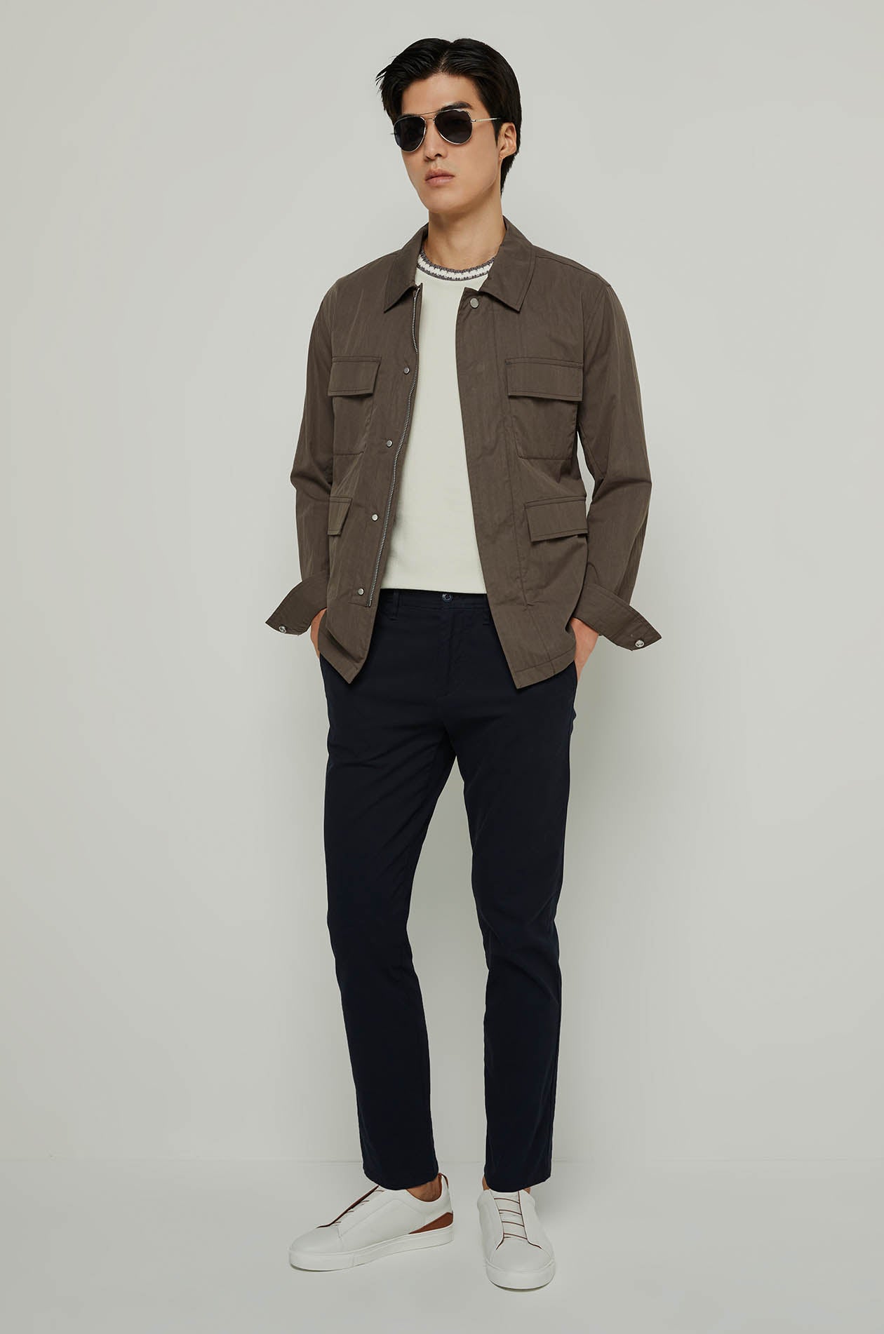 CROCHET STRIPED COLLAR TEE Dark Grey / XXL