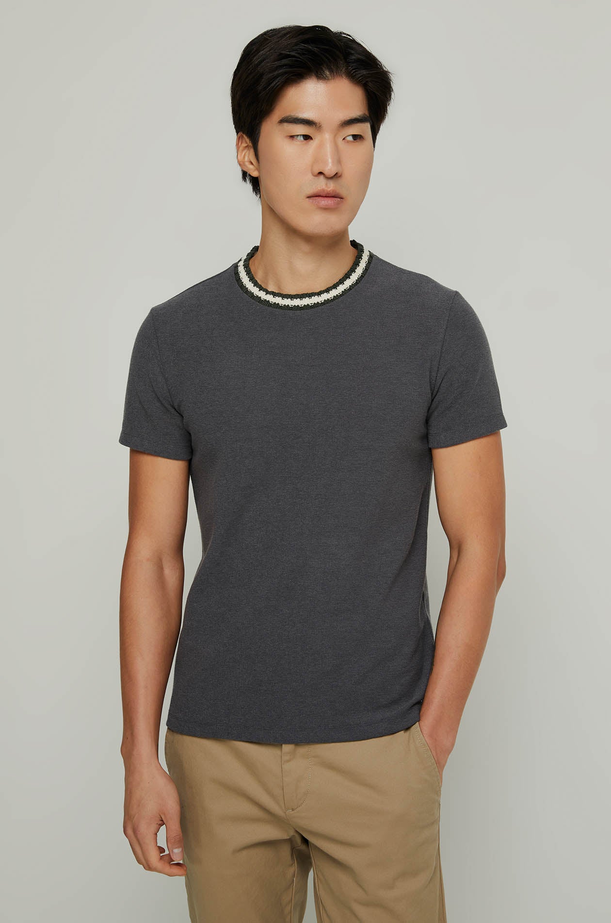 CROCHET STRIPED COLLAR TEE