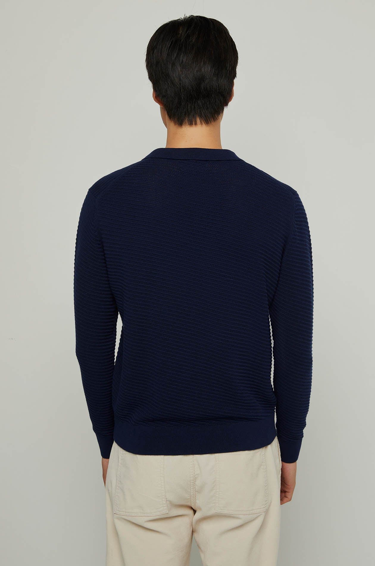 STRIPED TEXTURED LONG SLEEVE POLO