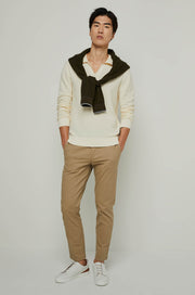 STRIPED TEXTURED LONG SLEEVE POLO Off White / XXL