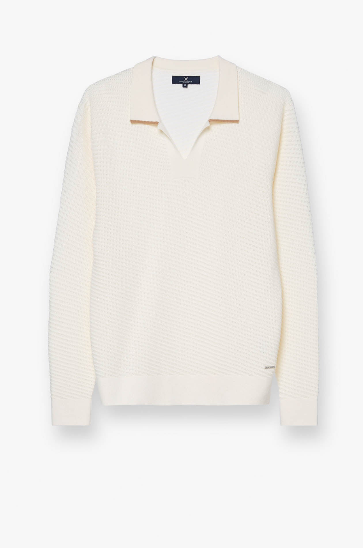 STRIPED TEXTURED LONG SLEEVE POLO Off White / XXL