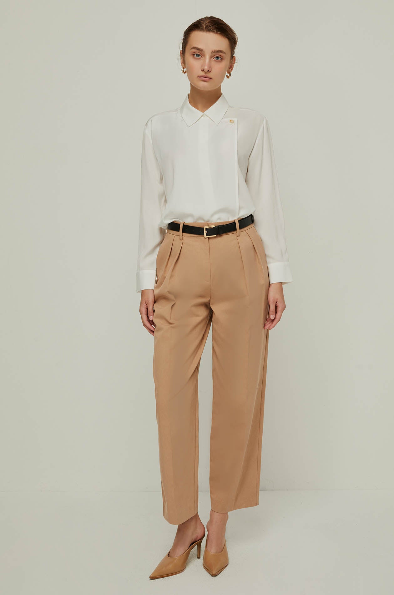 BEIGE WIDE-LEG PANTS