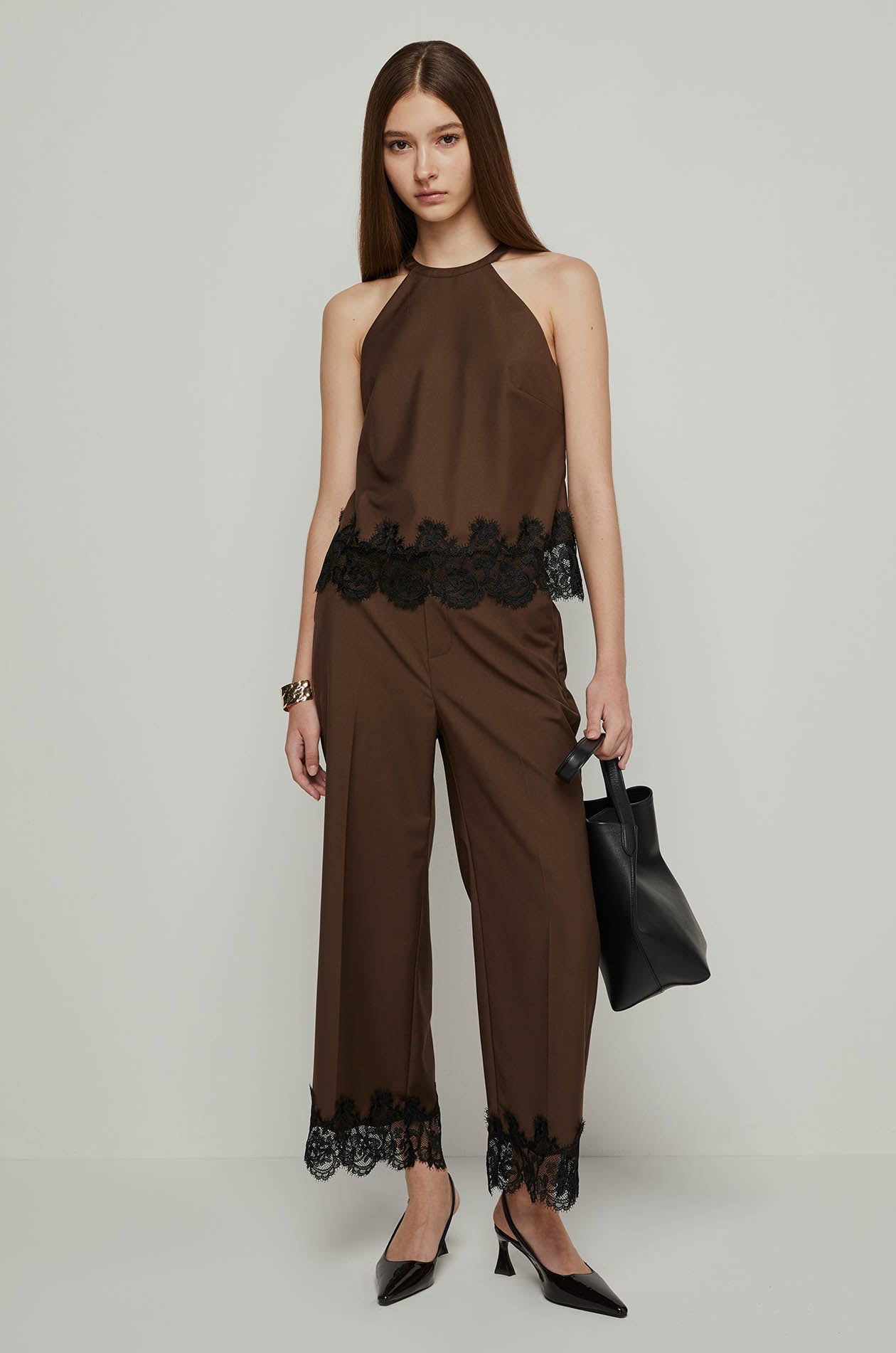 LACE TRIM FLARED PANTS