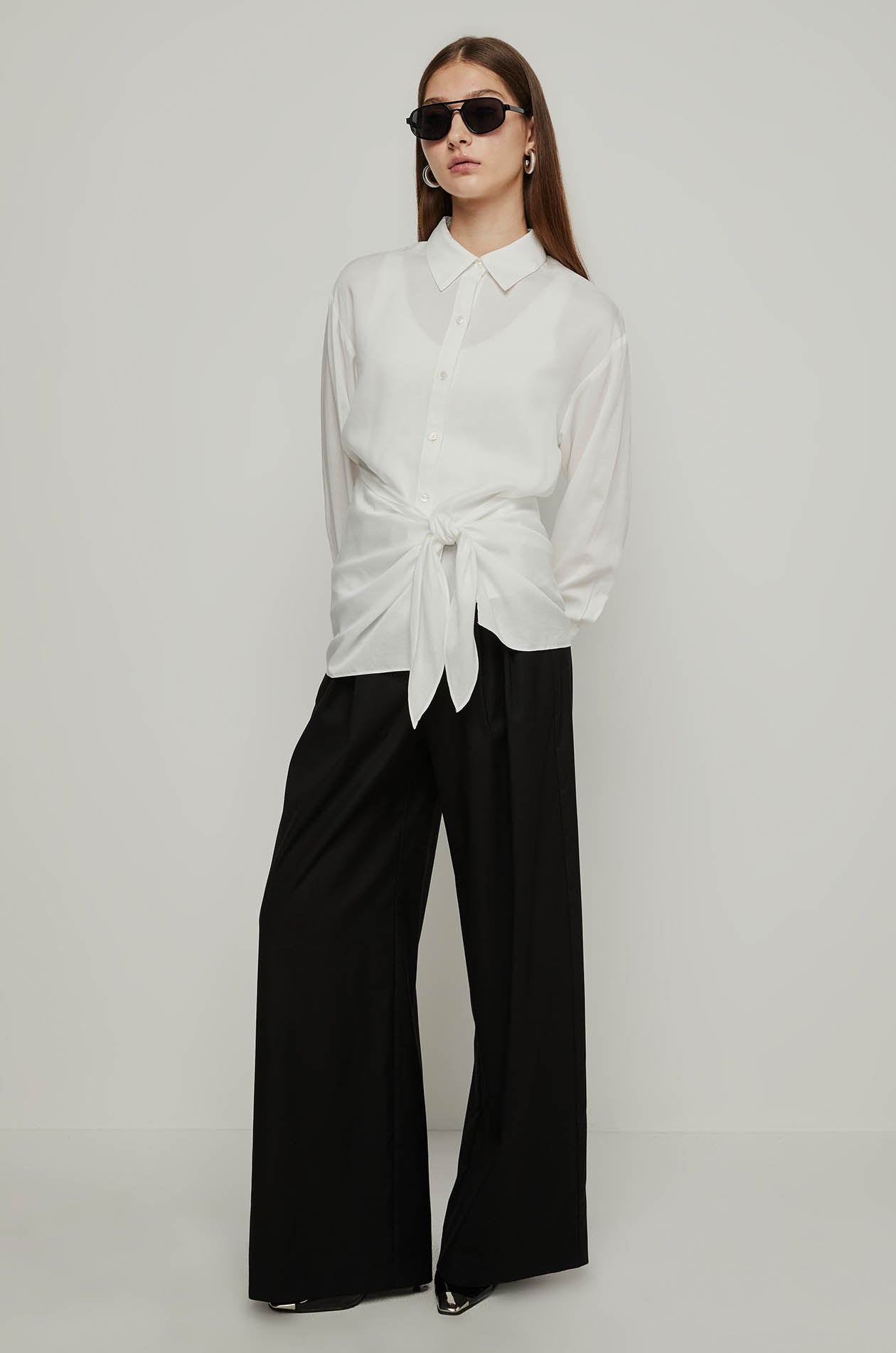 LONG SLEEVE TIE-FRONT SHIRT