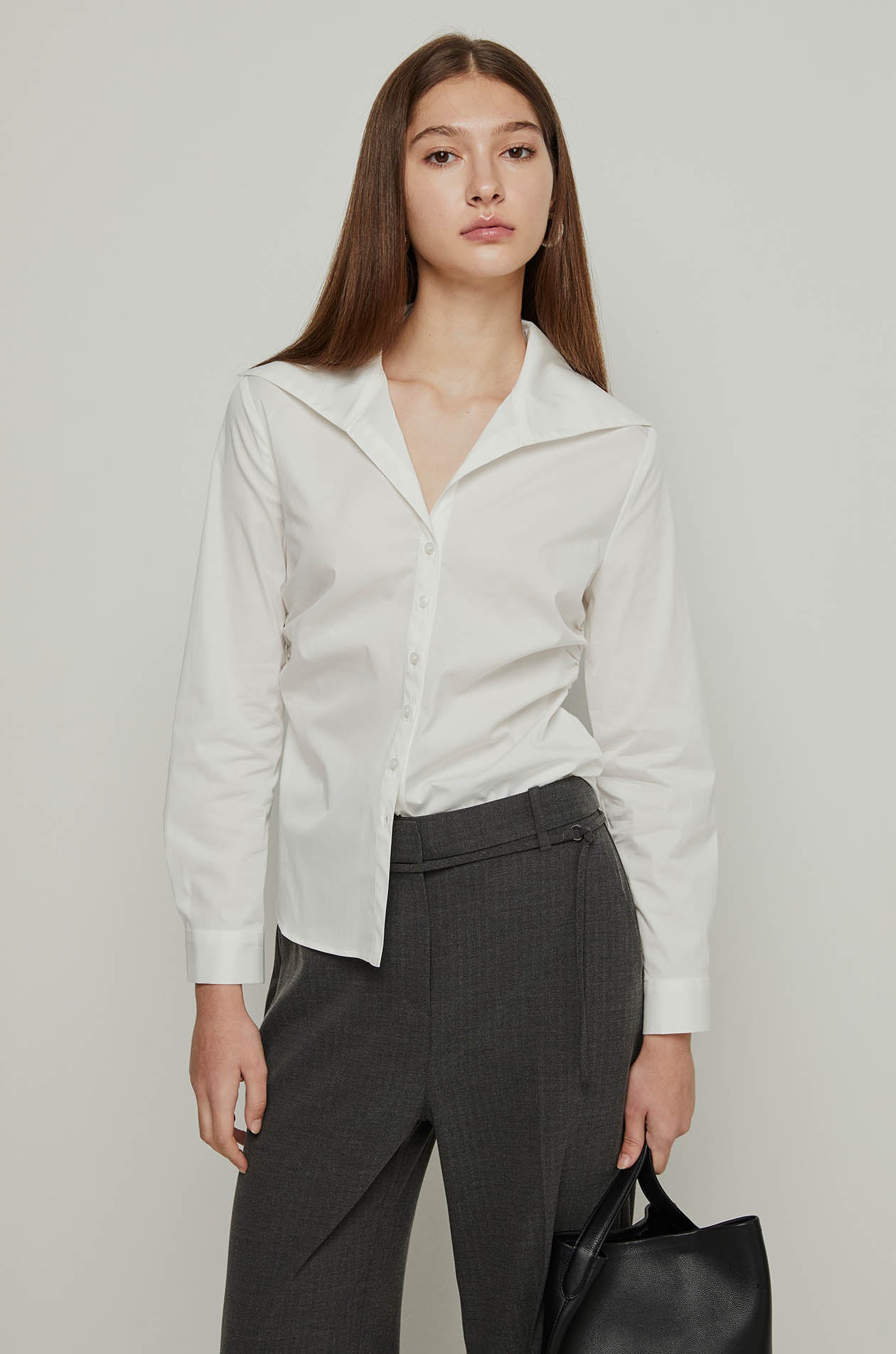LONG SLEEVE RUCHED WAIST SHIRT