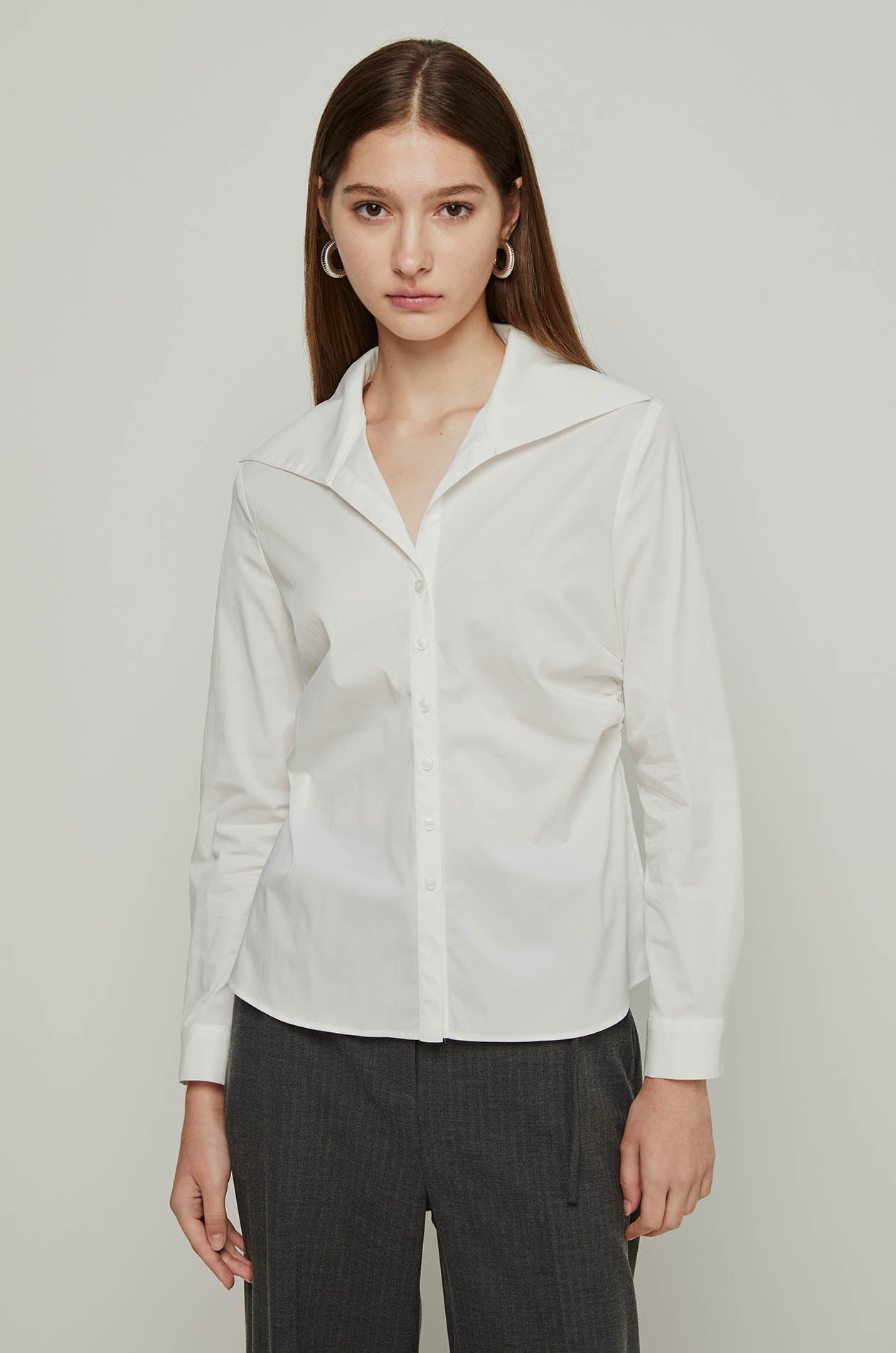 LONG SLEEVE RUCHED WAIST SHIRT
