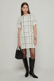 SHORT SLEEVE CHECK SHIFT DRESS