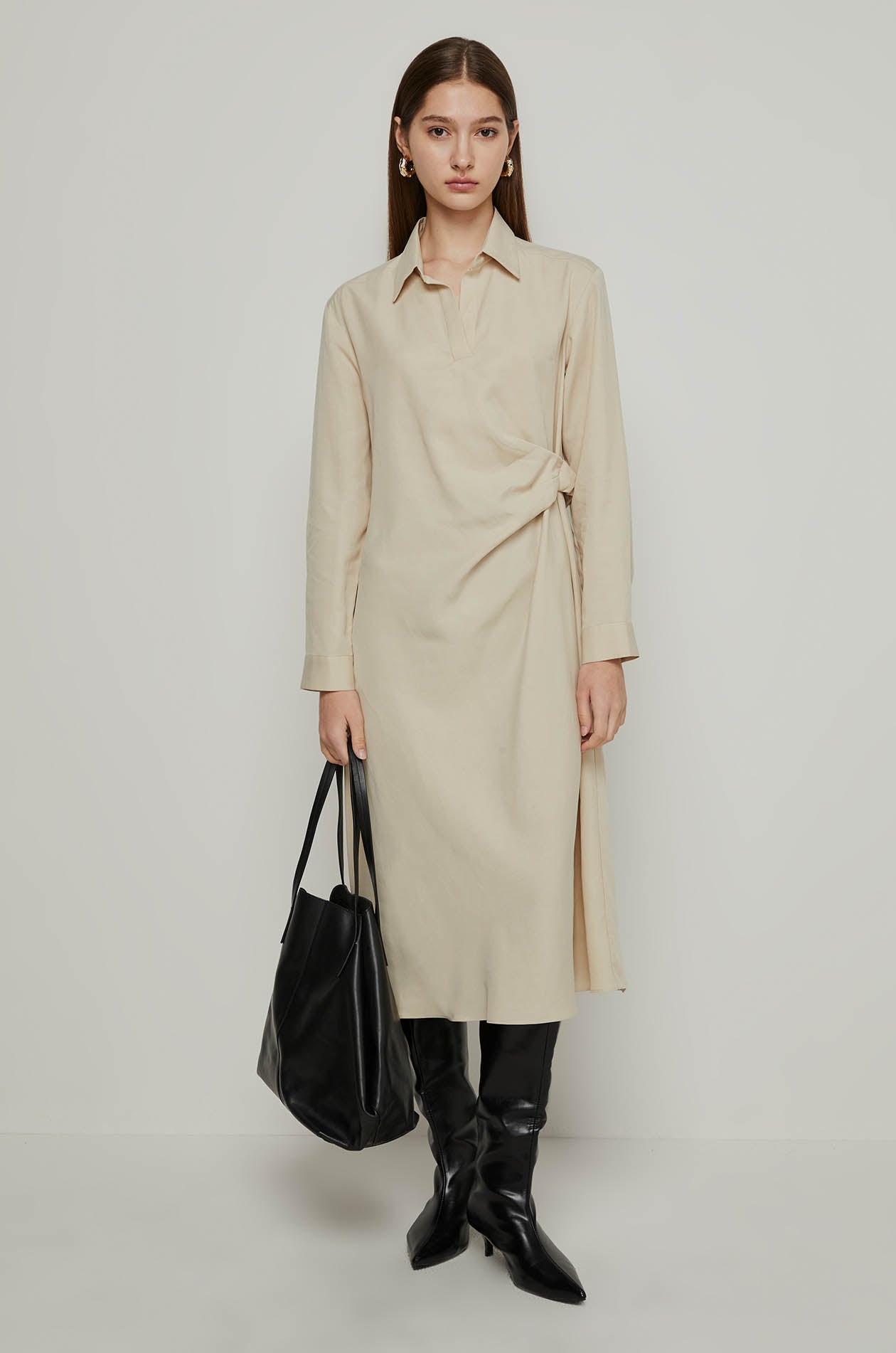 TWIST WAIST LONG SLEEVE DRESS